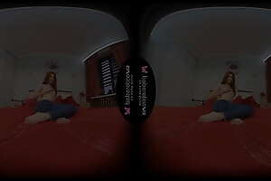 Solo model, Atisha is masturbating in her bed, in VR