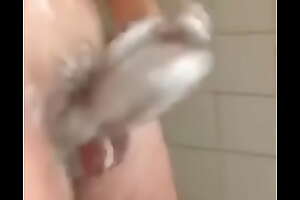 Shower time! Stroking my soapy cock and balls