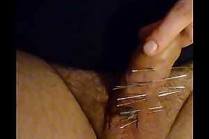 Playing with few needles in my cock skin and foreskin. play piercing