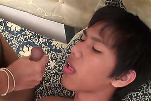 Anal fingered Asian twink breeded by bf after receiving bj
