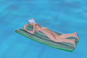 Nude anime girl by pool