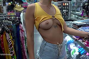 Boobs out while shopping