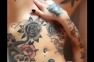 Tattoo girl fingering in bath tub