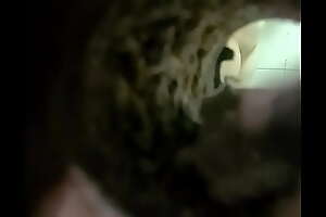 Spying through keyhole on college girl showering