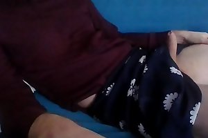 Crossdresser webcam fun wearing silk shirt and long flower skirt