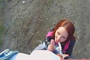 Redhead european teen sucking dick in pov