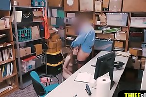 Petite redhead shoplifter gets rough fucked on CCTV