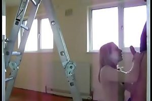 pervert dad makes his daughter suck and fuck him at work
