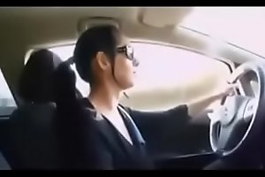 A lady driver shows boobs &_ handjob