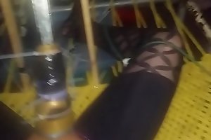 Tied up and forced to cum in spandex fleshlight machine