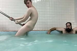 Boy and Dad in nude pool