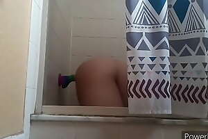 Femboy Rides His Big rainbow Dildo In Shower