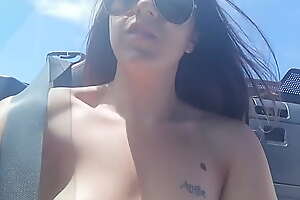 Sports Car Top Down Flashing My Tits and Pussy Off
