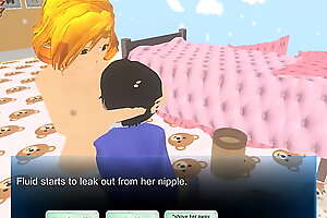 Mommy Babysitter tricks you with licking her breasts in this femdom game